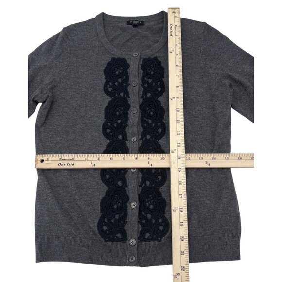 Talbots Petites Gray Cardigan With Black Lace Accents Sp Cotton/Polyester Womens - Picture 4 of 5